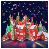 2 Count  Christmas Cards with Envelopes, Note Card and lights, Musical 3D Pop Up Christmas Cards