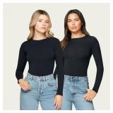 Benassie Women's Black Fitted T-Shirt Double Lined Slim Fit Tee Size LARGE