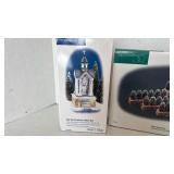 Department 56 snow village Holy Spirit baptistery music box and stone walls with hedges