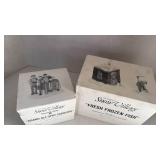 Department 56 Snow Village fresh frozen fish, pizza delivery, and grand ole Opry carolers