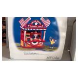 Department 56 Snow Village Uncle Sams Fireworks Stand and fieldstone wall with apple tree