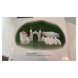 Department 56 Village Ice Crystal Gate and Walls Set and snowy scotch pines