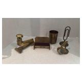 Brass stapler, magnifying glass stand and more