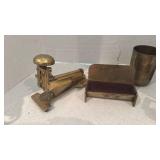 Brass stapler, magnifying glass stand and more