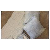 Lauren Conrad full/queen bed spread, pillow shams, skirt and throw pillows pale blue colored