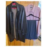 Mens Bostonian leather coat XLT, dress shirt 18/36, slacks 36/32