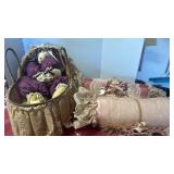 Victorian Style Decorative Pillow Set with Basket and stuffed animal