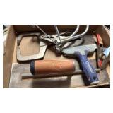 U bolts, clamps, hand sander and putty blade