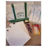 Office supplies and a tennis tote bag