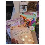 Books, including Old Yeller, scrapbooking, mosaic stickers, and a bookend