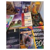 Books, including Old Yeller, scrapbooking, mosaic stickers, and a bookend