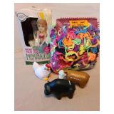 Fabric loom and fabric, paint your own mermaid toy, spongy farm animals.