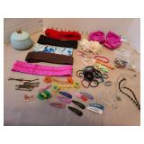 Ceramic trinket box and hair accessories.