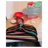 14 flocked hangers and kitchen plastics