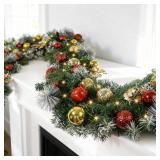 Beinhome 6 Ft Pre-Lit Christmas Garland, Artificial Christmas Hanging Garland with Lights Timer, Red Gold Glitter Ball Decoration for Home Stairs Table Fireplace Xmas Holiday Festival Decor Beinhome 6 Ft Pre-Lit Christmas Garland, Artificial Christmas Hanging Garland with Lights Timer, Red Gold Glitter Ball Decoration for Home Stairs Table Fireplace Xmas Holiday Festival Decor