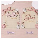 MEMOLEBIA Baby Announcement Sign, Hello World Newborn Sign for Hospital, She's Here Card, Baby Announcements Ideas, Newborn Photography Props Double-Sided (HW3) MEMOLEBIA Baby Announcement Sign, Hello World Newborn Sign for Hospital, She's Here Card, Baby Announcements Ideas, Newborn Photography Props Double-Sided (HW3)
