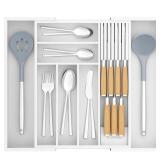 TIOPGHAD Bamboo-Silverware-Drawer-Organizer-Kitchen, Expandable Utensil Holder Cutlery Tray Flatware Organization Adjustable Wood Tableware Dividers Storage (with Removable Knife Block)(White) TIOPGHAD Bamboo-Silverware-Drawer-Organizer-Kitchen, Expandable Utensil Holder Cutlery Tray Flatware Organization Adjustable Wood Tableware Dividers Storage (with Removable Knife Block)(White)