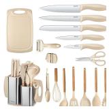 RAXCO Cooking Utensils Set,12-Piece Kitchen Utensils and Accessories,6-Piece Knife set,utensilios de cocina,Khiki RAXCO Cooking Utensils Set,12-Piece Kitchen Utensils and Accessories,6-Piece Knife set,utensilios de cocina,Khiki