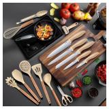 RAXCO Cooking Utensils Set,12-Piece Kitchen Utensils and Accessories,6-Piece Knife set,utensilios de cocina,Khiki RAXCO Cooking Utensils Set,12-Piece Kitchen Utensils and Accessories,6-Piece Knife set,utensilios de cocina,Khiki