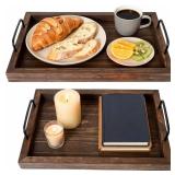 Besti Rustic Vintage Food Serving Trays (Set of 2) | Wooden Board w/Metal Handles | Stylish Farmhouse Decor Serving Platters | Small: 13.5 x 2 x 9.5, Large: 15.9 x 2 x 11.8 (Rustic Dark Brown) Besti Rustic Vintage Food Serving Trays (Set of 2) | Wooden Board w/Metal Handles | Stylish Farmhouse Decor Serving Platters | Small: 13.5 x 2 x 9.5, Large: 15.9 x 2 x 11.8 (Rustic Dark Brown)