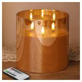 Eywamage 3 Wick Gold Glass Flameless Candle with Remote, Large Flickering LED Battery Pillar Candle F 6 H 6 Eywamage 3 Wick Gold Glass Flameless Candle with Remote, Large Flickering LED Battery Pillar Candle F 6 H 6