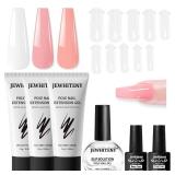 JEWHITENY Poly Nail Gel Set Clear Pink White Neutral Classic Color Poly Extension Gel With Base and Top Coat Slip Solution French Manicure for Home DIY Need U V Lamp Curing JEWHITENY Poly Nail Gel Set Clear Pink White Neutral Classic Color Poly Extension Gel With Base and Top Coat Slip Solution French Manicure for Home DIY Need U V Lamp Curing