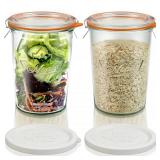 Freshmage Canning Jars 27 oz 2 Pack, Sourdough Starter Jars with 2 Lids Per Jar (Glass Sealing Lid & Plastic Lid), 800ML Wide Mouth Airtight Glass Storage Containers for Pickles, Yogurt, Pasta, Cereal Freshmage Canning Jars 27 oz 2 Pack, Sourdough Starter Jars with 2 Lids Per Jar (Glass Sealing Lid & Plastic Lid), 800ML Wide Mouth Airtight Glass Storage Containers for Pickles, Yogurt, Pasta, Cereal