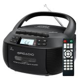 Greadio Boombox CD Player Cassette Player Combo, Boom Box Portable CD Players for Home with Bluetooth, Support AM FM Radio/Remote Control/AUX/USB/Earphone, AC/Battery Operated, LCD Display (Black) Greadio Boombox CD Player Cassette Player Combo, Boom Box Portable CD Players for Home with Bluetooth, Support AM FM Radio/Remote Control/AUX/USB/Earphone, AC/Battery Operated, LCD Display (Black)