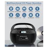 Greadio Boombox CD Player Cassette Player Combo, Boom Box Portable CD Players for Home with Bluetooth, Support AM FM Radio/Remote Control/AUX/USB/Earphone, AC/Battery Operated, LCD Display (Black) Greadio Boombox CD Player Cassette Player Combo, Boom Box Portable CD Players for Home with Bluetooth, Support AM FM Radio/Remote Control/AUX/USB/Earphone, AC/Battery Operated, LCD Display (Black)