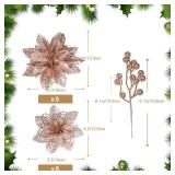 Christmas Poinsettia Flowers Christmas Tree Ornaments,Artificial Christmas Flowers and Artificial Berry Picks for Xmas Holiday Wedding Decor, Rose Gold Christmas Poinsettia Flowers Christmas Tree Ornaments,Artificial Christmas Flowers and Artificial Berry Picks for Xmas Holiday Wedding Decor, Rose Gold