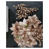 Christmas Poinsettia Flowers Christmas Tree Ornaments,Artificial Christmas Flowers and Artificial Berry Picks for Xmas Holiday Wedding Decor, Rose Gold Christmas Poinsettia Flowers Christmas Tree Ornaments,Artificial Christmas Flowers and Artificial Berry Picks for Xmas Holiday Wedding Decor, Rose Gold