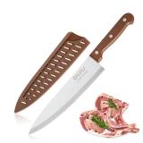 OLULU 8 inch Chef Knife, Razor Sharp Kitchen Knife with Protective Knife Sheath, Razor Sharp Slicing Knife with Ergonomic Handle, German Stainless Steel, Dishwasher Safe (Brown Color) OLULU 8 inch Chef Knife, Razor Sharp Kitchen Knife with Protective Knife Sheath, Razor Sharp Slicing Knife with Ergonomic Handle, German Stainless Steel, Dishwasher Safe (Brown Color)