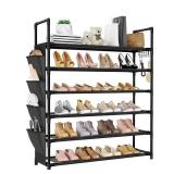 LANTEFUL 6 Tier Shoe Rack, Shoe Organizer Storage for 24-30 Pairs Shoe and Boot, Long Shoe Shelf with Hook and Side Pocket Free Standing Tall Shoe Rack Organizer for Closet, Entryway, Dorm LANTEFUL 6 Tier Shoe Rack, Shoe Organizer Storage for 24-30 Pairs Shoe and Boot, Long Shoe Shelf with Hook and Side Pocket Free Standing Tall Shoe Rack Organizer for Closet, Entryway, Dorm
