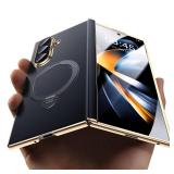 YOOVEI Magnetic for Samsung Galaxy Z Fold 7 Case Luxury Leather [Hinge Protection] Built-in [Screen Protector] [Fit for MagSafe] Zfold 7 Case with Kickstand & Ring Holder Black