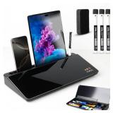 HURUC Small Glass Desktop Whiteboard with Storage,15.3x7.08x2.16 inch Desktop Dry Erase Board with Markers & Duster, Desk White Board Buddy Organizer for Home, Office, School (Black) HURUC Small Glass Desktop Whiteboard with Storage,15.3x7.08x2.16 inch Desktop Dry Erase Board with Markers & Duster, Desk White Board Buddy Organizer for Home, Office, School (Black)