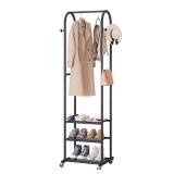 Hall Tree with Wheels and Hanging Hooks,Heavy-Duty Metal Coat Rack with Shoe Shelves,3-in-1 Narrow Entryway Storage for Small Space,Suitable for Hallway,Bedroom and Bathroom,Black Hall Tree with Wheels and Hanging Hooks,Heavy-Duty Metal Coat Rack with Shoe Shelves,3-in-1 Narrow Entryway Storage for Small Space,Suitable for Hallway,Bedroom and Bathroom,Black