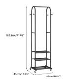 Hall Tree with Wheels and Hanging Hooks,Heavy-Duty Metal Coat Rack with Shoe Shelves,3-in-1 Narrow Entryway Storage for Small Space,Suitable for Hallway,Bedroom and Bathroom,Black Hall Tree with Wheels and Hanging Hooks,Heavy-Duty Metal Coat Rack with Shoe Shelves,3-in-1 Narrow Entryway Storage for Small Space,Suitable for Hallway,Bedroom and Bathroom,Black