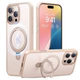 TORRAS Desert Titanium for iPhone 16 Pro Case Magnetic Stand, [Compatible with MagSafe][Flexible Stable Stand] Mil-Grade Protection Translucent Slim Anti-Scratch Ring Kickstand, Rose Gold 6.3, Ostand