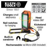 Klein Tools 56403 LED Light, Rechargeable Flashlight/Worklight with Kickstand, Magnetic Mount, and Carabiner, Charges Small Electronics, for Work, Camping Klein Tools 56403 LED Light, Rechargeable Flashlight/Worklight with Kickstand, Magnetic Mount, and Carabiner, Charges Small Electronics, for Work, Camping