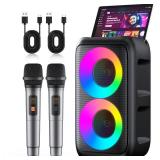 Karaoke Machine for Adults Kids, Portable Bluetooth Speaker with 2 Wireless Microphones, TWS Mode & LED Light, 10H Battery PA System Stage Monitors,Perfect for Home Party Outdoor Birthday Gifts(Black) Karaoke Machine for Adults Kids, Portable Bluetooth Speaker with 2 Wireless Microphones, TWS Mode & LED Light, 10H Battery PA System Stage Monitors,Perfect for Home Party Outdoor Birthday Gifts(Black)