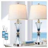 Set of 2 Blue Glass Table Lamps for Bedrooms with 2 USB ports 3-Way Dimmable Touch Coastal Bedside Lamps for Contemporary Style Modern Nightstand Lamps with 2 LED Bulbs for Home Lighting Decoration Set of 2 Blue Glass Table Lamps for Bedrooms with 2 USB ports 3-Way Dimmable Touch Coastal Bedside Lamps for Contemporary Style Modern Nightstand Lamps with 2 LED Bulbs for Home Lighting Decoration
