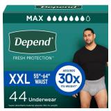 Depend Fresh Protection Adult Diapers, Incontinence Underwear for Men, Disposable, Maximum, Extra-Extra-Large, Grey, 44 Count (2 Packs of 22), Packaging May Vary Depend Fresh Protection Adult Diapers, Incontinence Underwear for Men, Disposable, Maximum, Extra-Extra-Large, Grey, 44 Count (2 Packs of 22), Packaging May Vary