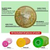 60 Pcs Bowl Covers Reusable, 3 Sizes Plastic Food Covers, Elastic Film Fits Most Plates and Dishes, Proofing Cover for Kitchen Picnic Outdoors, Alternative to Foil and Plastic Wrap - Retail: $8