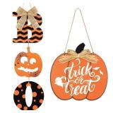 2 Pieces Halloween Decoration Boo Wood Door Wall Signs Trick or Treat, Pumpkin Sign for Home Halloween Party Front Door Outdoor Supply Decoration - Retail: $12