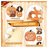 2 Pieces Halloween Decoration Boo Wood Door Wall Signs Trick or Treat, Pumpkin Sign for Home Halloween Party Front Door Outdoor Supply Decoration - Retail: $12