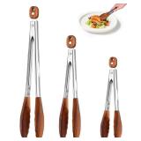Wooden Tongs for Cooking Set of 2 (7,9') Natural Walnut Wooden kitchen Tongs for Grilling, Serving, BBQ and Tossing Salad etc | Ergonomic Stainless Steel Non-Slip Grip, Heat Resistant, Pull Lock - Ret