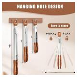 Wooden Tongs for Cooking Set of 2 (7,9') Natural Walnut Wooden kitchen Tongs for Grilling, Serving, BBQ and Tossing Salad etc | Ergonomic Stainless Steel Non-Slip Grip, Heat Resistant, Pull Lock - Ret