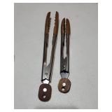 Wooden Tongs for Cooking Set of 2 (7,9') Natural Walnut Wooden kitchen Tongs for Grilling, Serving, BBQ and Tossing Salad etc | Ergonomic Stainless Steel Non-Slip Grip, Heat Resistant, Pull Lock - Ret