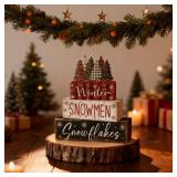 4 Pcs Christmas Decorations Indoor - Wooden Christmas Tree Table Decoration for Home - Holiday Centerpiece For Table - Winter Tiered Tray Decor Rustic Farmhouse Xmas Gift for Home Kitchen Mantel - Ret