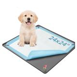 Pee Pad Holder for Dogs, 24 x 24' Non-Slip Silicone Puppy Pee Tray Mat with 4 Magnetic Clips, Reusable, No Spill Raised Lip High Edge, Leak-Proof Puppy Toilet Training Pad for Indoor Floor Protection 